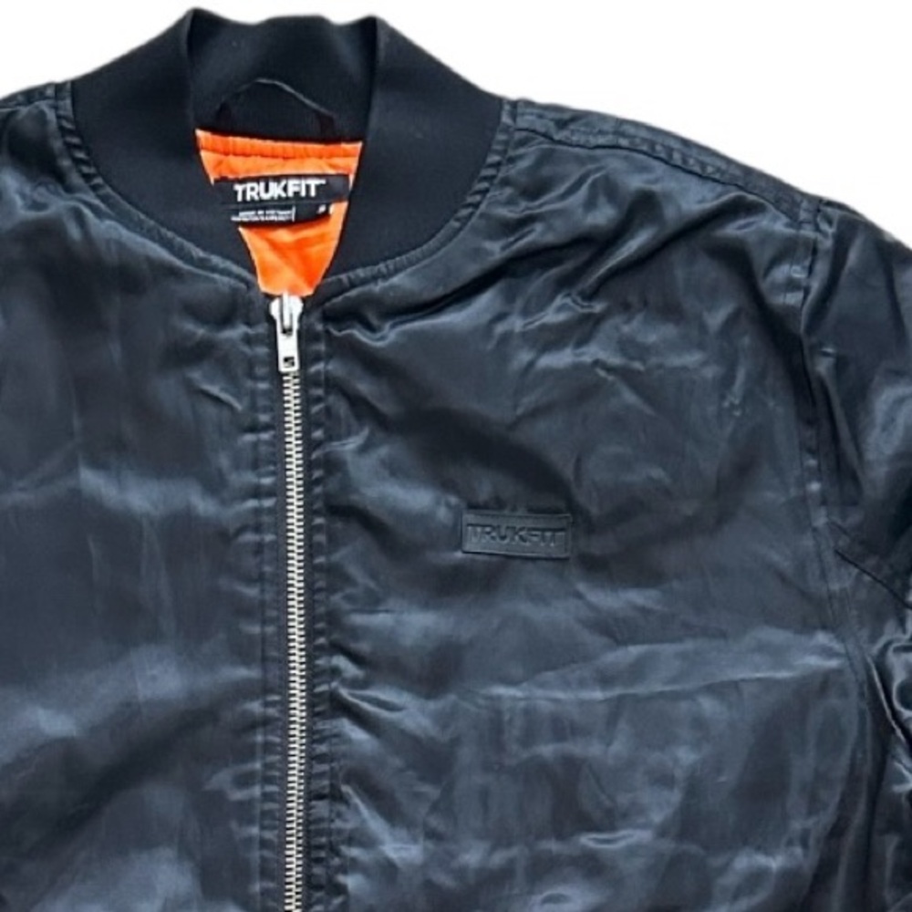 Trukfit Bomber Jacket Mens‎ Small Black Camo Orange Quilted Lined - Picture 5 of 15